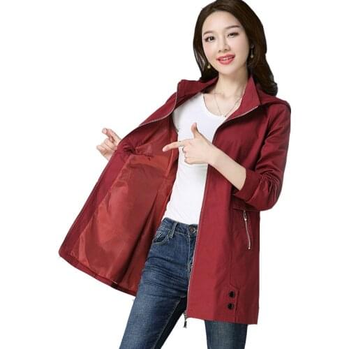 Plus Size 4XL Spring Autumn Women Short Trench Coat 2019 New Solid Long Sleeve Loose Hooded Cotton Windbreaker Female Outwear