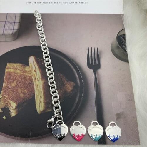 Womens Fashion Enamel Water Drop Heart Bracelet S925 Sterling Silver Original Brand High Quality Jewelry Logo Holiday Gift