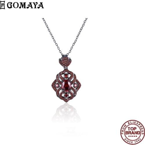 GOMAYA Classic Punk Style Women Necklace Red Romantic Geometric Zircon Pendant Necklaces Fit Party Rock Fashion Jewelry Bijoux