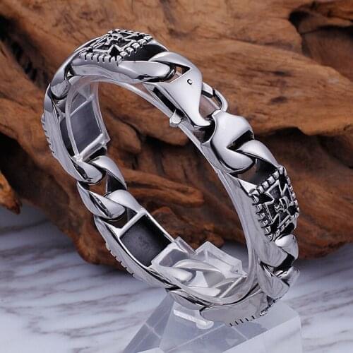 2018 Newest Male Solid Stainless Steel Cross Skull skeleton Chain Bracelet 16mm 9.2'' heavy 92g