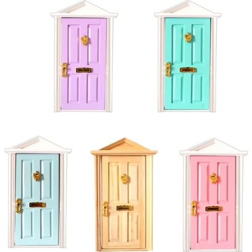 5Pcs 1:12 Scale Dollhouse Miniature External Open 4-Panel Wooden Fairy Door with Hardware Home Garden Decor Accessory