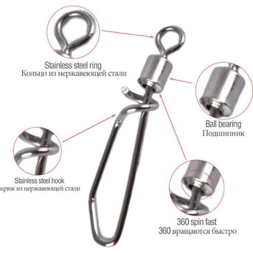 50PCS/Lot Fishing Connector Pin Bearing pesca Rolling Swivel Snap Fishhook Lure Tackle