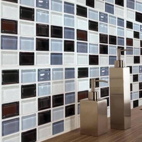 6pcs 3D Modern Wall Sticker Tile Self-adhesive Mosaic Home Kitchen Bathroom Decor Flat Simulation Mosaic Tiles Kitchen Wallpaper