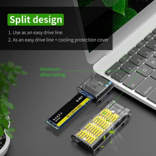 M.2 SSD Enclosure Acrylic Transparent USB3.0 High-speed Excellent Adapter For SATA-based M.2(NGFF SSD 2242 2260 2280mm)