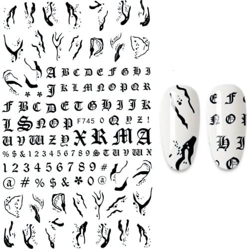 Letters Nail Sticker Black butterfly Nails Art Manicure Back Glue Decal Decorations Design Nail Sticker For Nails Tips Beauty