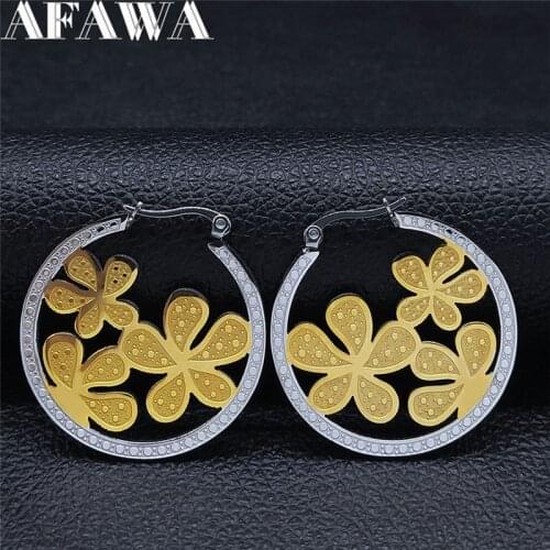 Flower Stainless Steel Hoop Earring Women Silver Color Round Big Earings Jewelry Accesorios acier inoxydable bijoux EXS01