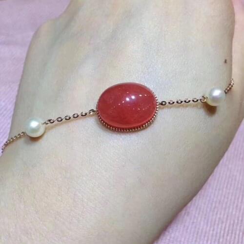 Gemstone natural rhodochrosite bracelet 18K rose gold simple style fine women & girl jewelry free shipping