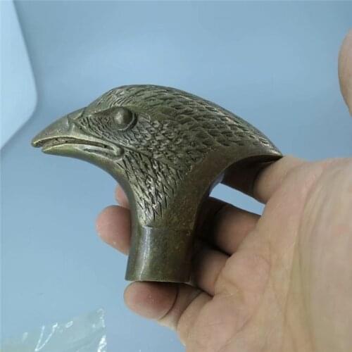DYZ 325+++++++Collectible Old Handwork Carving Bronze Eagle Statue Cane Head Walking Stick