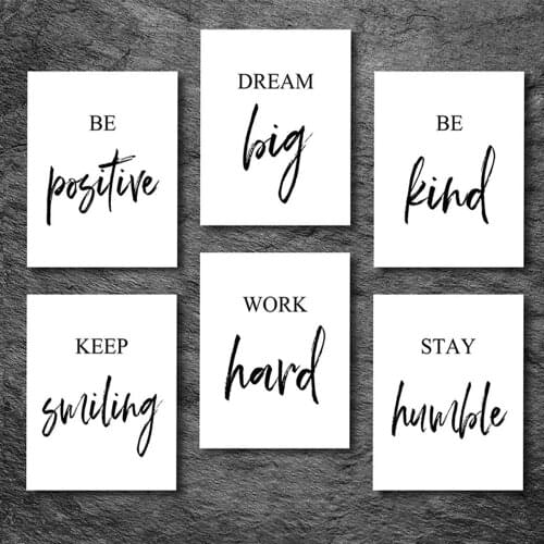 Hot Selling English Quotes Inspirational Phrase Poster Simple Black White Letter Canvas Painting Aesthetic Room Wall Art Decor