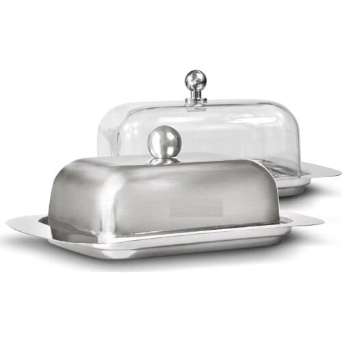 Stainless Steel Butter Dish Box Container Cheese Bread Fruit Salad Snack Server Storage Keeper Tray with Lid Kitchen Dinnerware