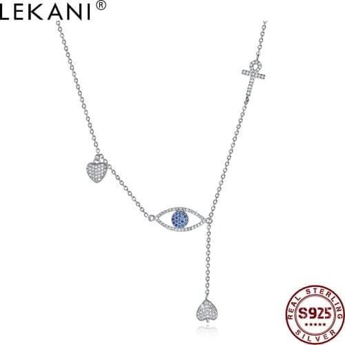 LEKANI For Women Genuine 925 Sterling Silver Eyes & Cross & Heart Pendant Necklaces Dazzling CZ Necklace Charms Jewelry Gift
