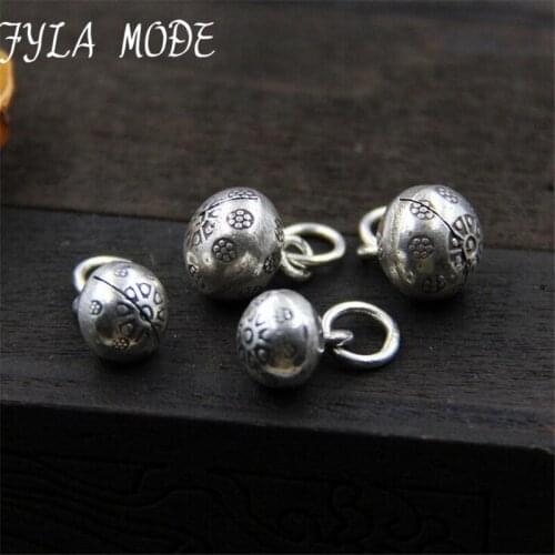 Fyla Mode Summer Collection 925 Sterling Silver Bells Pendant Charms Antique Carved Silver Fit Bracelet DIY Jewelry WTL001
