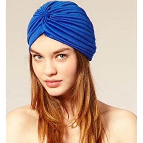 Muslim Hat Turban Fashion Solid Womens Knotted Headbands Girls Headdress Stretchy Bandanas Chemo Indian Cap Hair Accessories