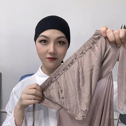 Muslim Women Bonnet with Rope Chiffon Shawl Convenient Elastic Bandaged Underscarf Cap Islam Inner Hijab Cover Headwrap