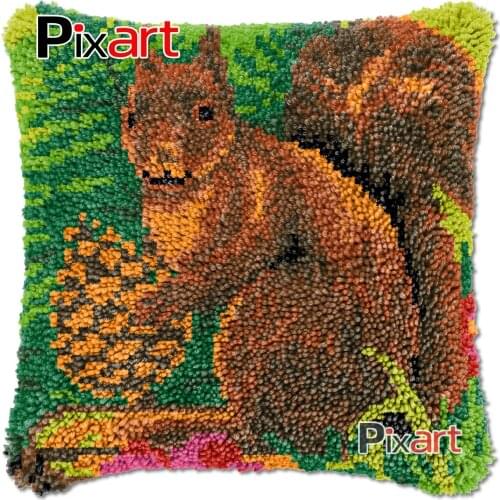 Latch Hook Cushion Cover Squirrel Mat Plush Crocheting Pillowcase Kits Chunky Yarn Needlework Knitted Carpet Rug Hobby & Crafts