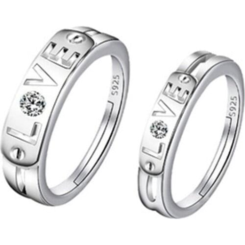 New Adjustable Letter Hollow Mozanstone Couple Rings Personality Opening Rings For Women Men Ring Engagement Jewelry Party Gifts