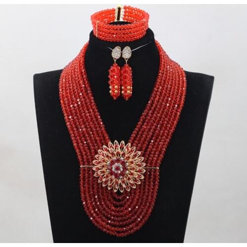 Charms Red Crystal Beads Chunky Jewelry Sets New Brooch Necklace Earrings Set for Women Anniversary Gift Free Shipping WD933