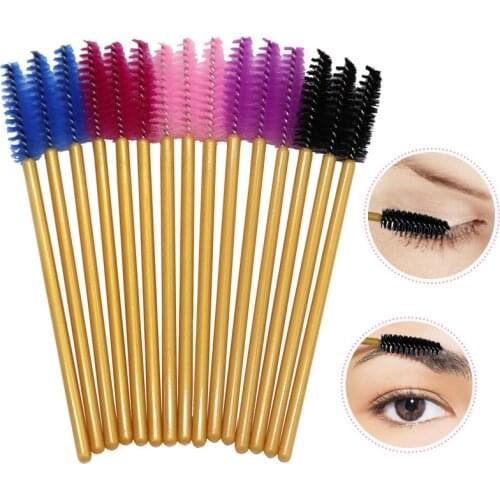 1500pcs Disposable eyelash brushes comb Mascara Wands fiber gold color handle micro curl fake lashes eyebrow lamination brush
