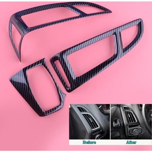 3pcs/Set ABS Black Carbon Fiber Print Interior Dashboard Air Conditioner Vent Trim fit for Ford Focus 2015 2016 2017 2018