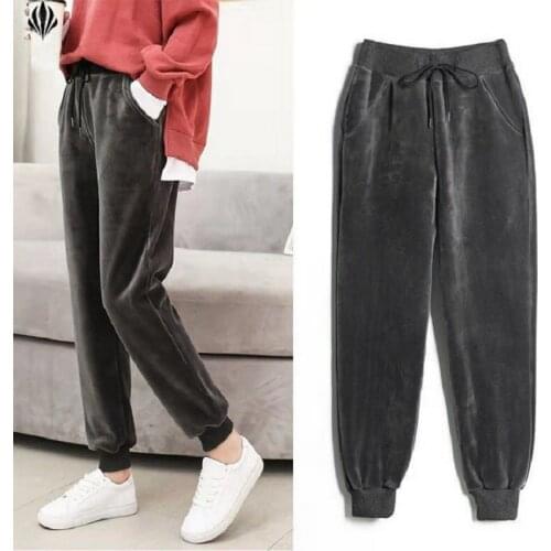 Large Size Thick Warm Harem Pants Casual Pants Guard Pants Trousers Female Autumn and Winter Gold Velvet