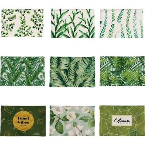 Green Leaf Print Placemats for Dining Table Mats Leaves Photo Cup Coaster Home Restaurant Decor Tableware Napkin