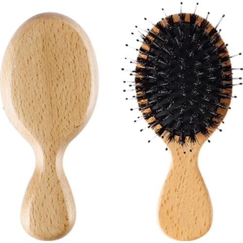 Portable Mini Hair Brush Brand New Wood Handle Natural Boar Bristle Hair Brush Tangle Brushes For Hair Beard Comb Styling Tools