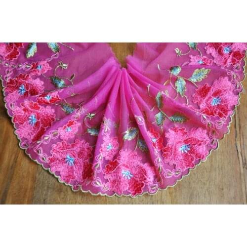 3 Meters 18cm Width Luxury Embroidered Roseo Pink Lace Fabrics Womens Clothing DIY Lace Trim Free Shipping