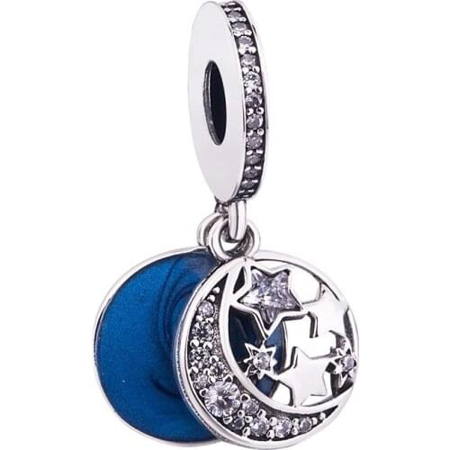 S925 Silver Charm I love you to the moon star Pendant Bead Fit Sterling Silver Original Charms Bracelets Bangles Christmas Gift