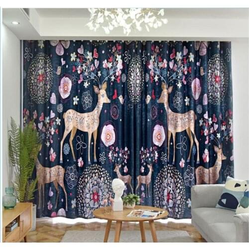 Blue curtains new curtains American luxury living room bedroom bay window blackout wind thickening curtains