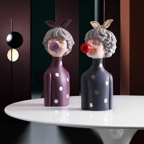 Nordic Bubble Girl Bow Resin Figurines Abstract Portraits Sculpture Arts And Crafts Home Decoration Creative Gifts