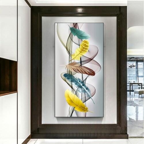 Modern Abstract Art Colorful Feathers Canvas Art Paintings Wall Art Pictures for Living Room Home Decor (No Frame)