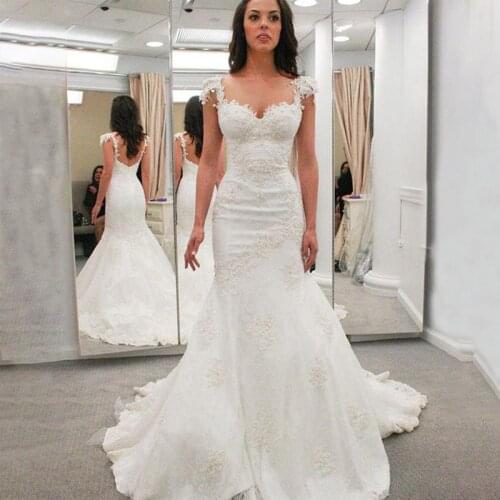 ANGELSBRIDEP Straps Mermaid Wedding Dresses Vestido De Noiva Fashion Applique Court Train Plus Size Formal Bride Dress Hot