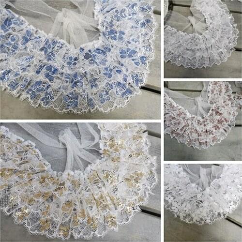 3-layer Pleated Embroidery Three-dimensional Lace Fabric Wedding Childrens Dress Fluffy Skirt Ruffled Stitching Decorative Hem