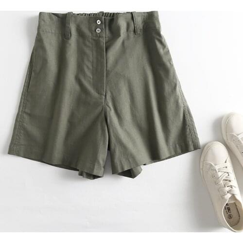 Spring Autumn Womens Thin High Waist Loose Wide Leg Straight Shorts Casual Candy Color Cotton Linen Pants