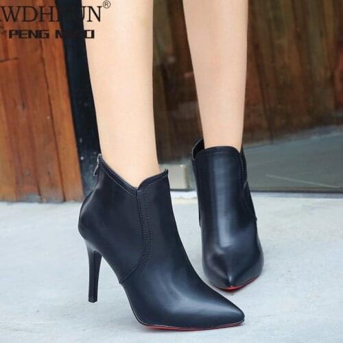 Women Casual Autumn Winter Ankle Boots Women Comfortable Sexy Pointed Toe Zipper Thin High Heels Pumps Martin Boots Shoes Mujer
