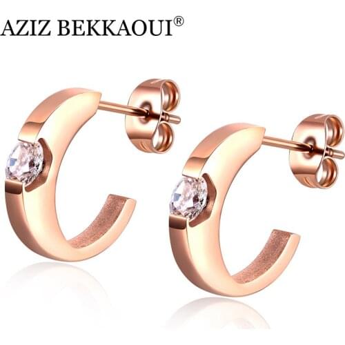 AZIZ BEKKAOUI Cute Women Stud Earrings Rose Gold Stainless Steel Earrings Small Party Wedding Earrings Fashion Jewelry Gift