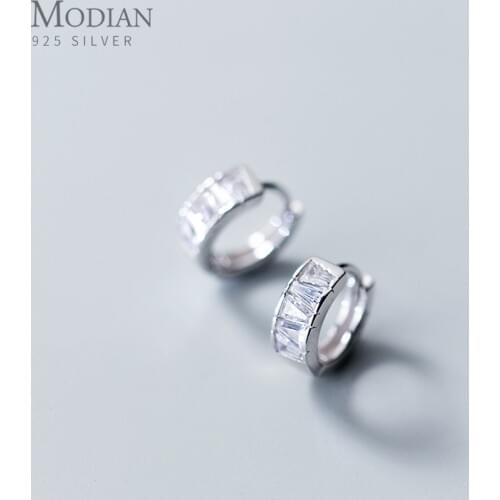 Modian 925 Sterling Silver Trapezoid Shape Hoop Earrings for Women Wedding Statement Clear CZ Fashion Jewelry Brincos Bijoux
