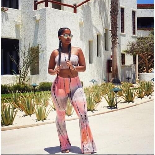 Summer Women Tie Dye Tracksuits Flare Wide Leg Pants + Sexy Bra Crop Tops Women 2 Piece Set Tracksuit Set Laipelar Clothes