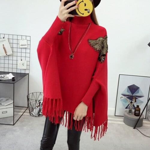 2021 New Design With Tassels Women Autumn Sweater European Style Female Knitted Turtleneck Ladies Sweaters