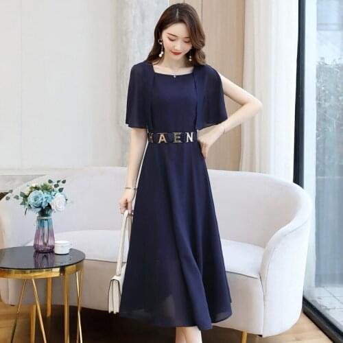 Women Dress Chiffon Waist Slim Big Swing Short Lotus Sleeve Long A-line Sukienki Robe Vintage Vestido De Festa 8456