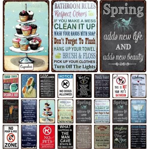 Retro House Rules Tin Signs Warning Words Welcome Signs Man Cave Rules Vintage Plate Toilet Home Cupcake Kitchen Decor 4Fr-12