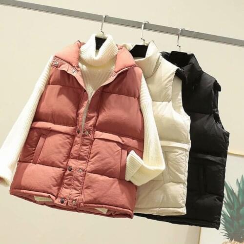 Turn Down Collar Winter Women Waistcoat Solid Warm Sleeveless Casual Lady Cotton Padded Vest Jacket Female Single Breasted Vest