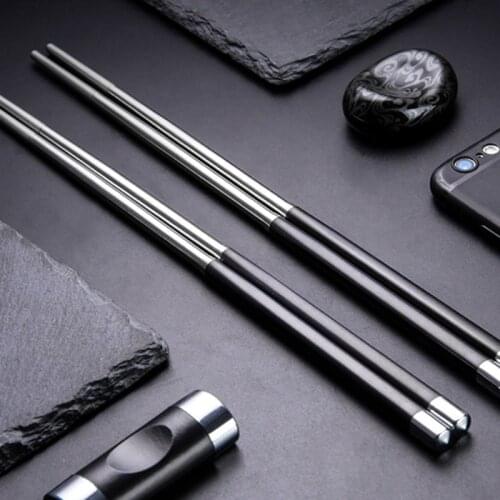 1 Pair 304 Stainless Steel Japanese Chopsticks Black Korean Non-slip Chopsticks Food Chop Stick China Tableware Gift