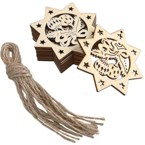 10pcs Wooden Embellishments With String Christmas Decoration Octagon Bells
