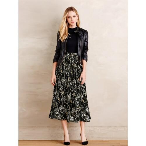 2020 Summer Casual Chiffon Skirts Print High Waist Pleated Maxi Skirt Womens Long Skirts For Women