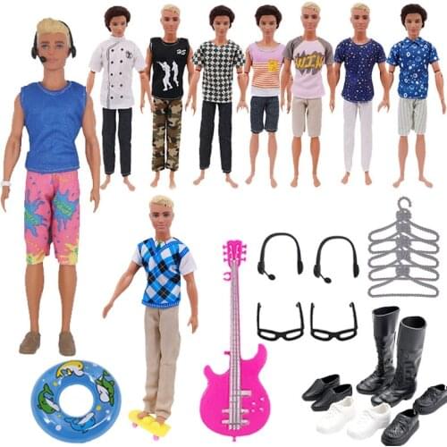 30Pcs/Set Ken Doll Clothes Glasses Shoes Hangers Guitar Skateboard Headsets Accessories For Barbies Girl`s Toy DIY FreeShipping