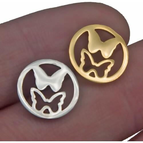 5pcs/lot Stainless Steel Gold Circle Butterfly Charms Pendants Connector DIY Beads Findings for Necklace Bracelet Jewelry Making