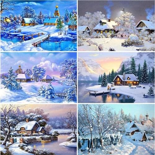 Snow Scenery DIY 5D Diamond Painting Full Round Mosaic Resin Winter Landscape Diamond Embroidery Cross Stitch Kits Wall Art Gift