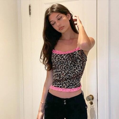 Artsu Straps Lace Leopard Print Cami Top Sleeveless Slim Top Women Summer Casual Crop Tops Tees Party Club Streatwear AS41099