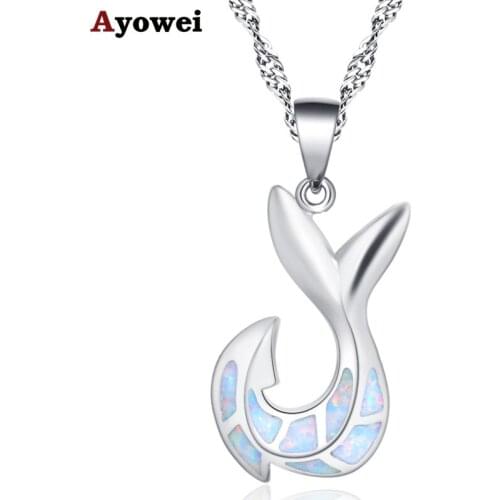Ayowei classic fishtail design 925 silver stamped white opal necklace pendant beautiful gift OP827A
